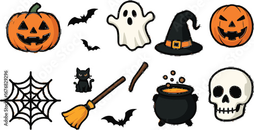 Halloween icons set – flat, spooky symbols for seasonal and festive design