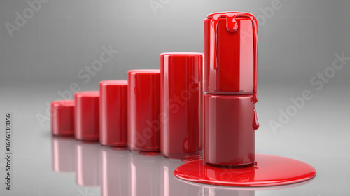 melting bar chart dripping red liquid onto reflective surface surreal metaphor for loss illustration concept scene visual for commercial design use high detail quality stock image illustration concept