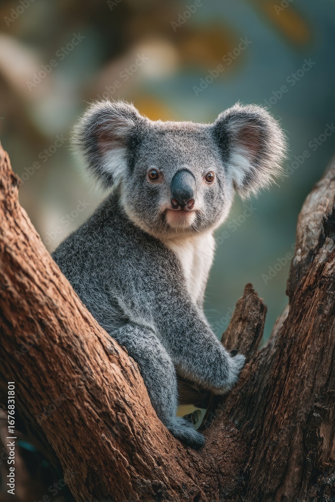 Fototapeta premium Close-up of a koala perched on a tree branch