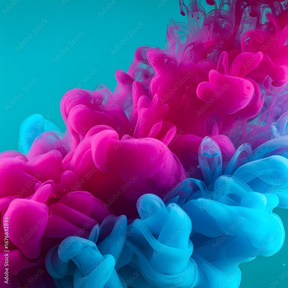 Obraz premium Swirling Magenta Blue Ink Abstract Macro