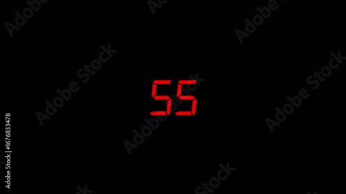 One minute countdown timer animation on transparent background, 60 to 0 seconds countdown timer with Alpha channel, 4K video.