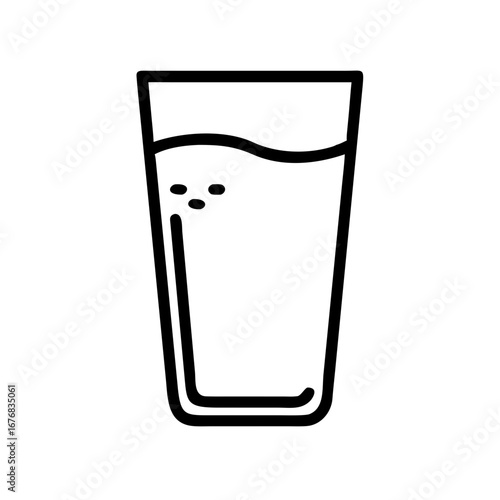 Simple glass of water with bubbles in minimalist style  