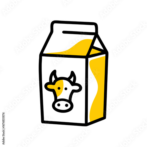 Milk carton with cow illustration in minimalist design  