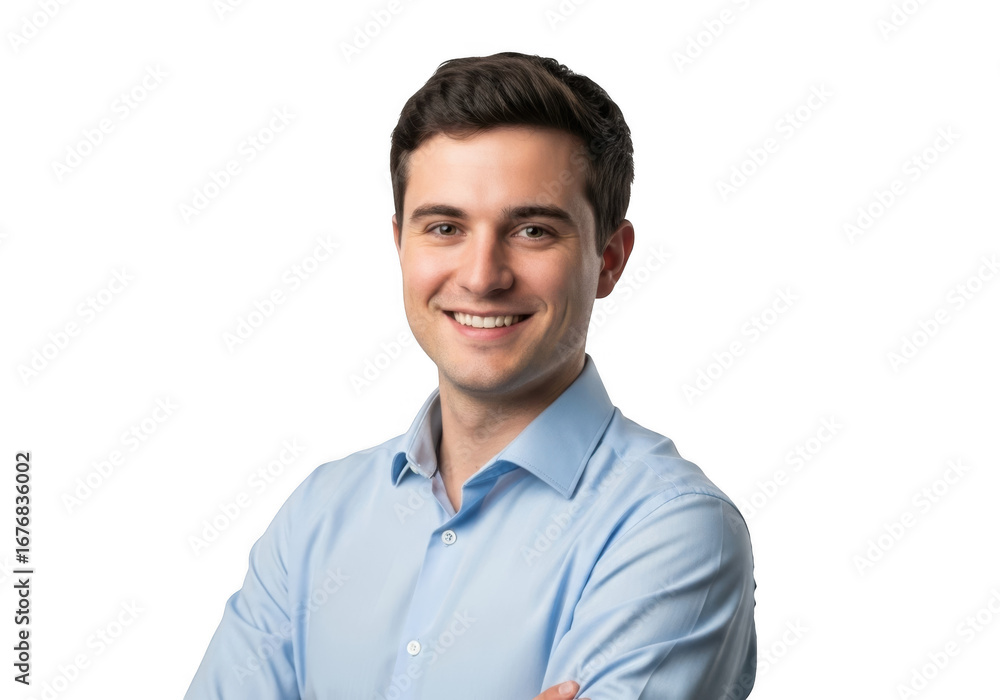 Obraz premium Young caucasian man smiling headshot portrait isolated on transparent background