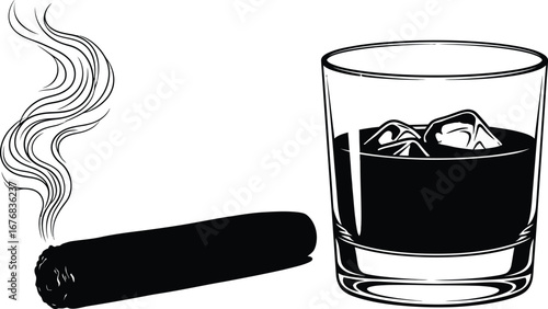 Classic gentleman s drink and cigar with wisps of smoke
