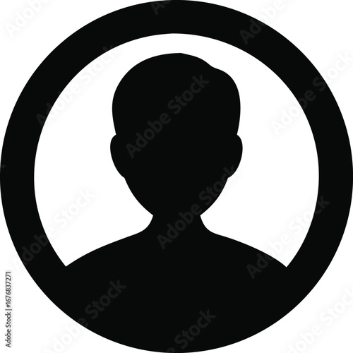 Minimalist silhouette of a person's head and shoulders inside a simple circle graphic