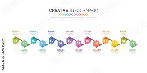 Infographic design template with numbers 14 option for Presentation infographic, Timeline infographics, steps or processes.