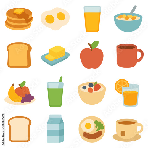 Breakfast Feast: An overhead shot of a vibrant collection of breakfast components, perfectly arranged for a colorful, appetizing, and health-conscious start to the day.