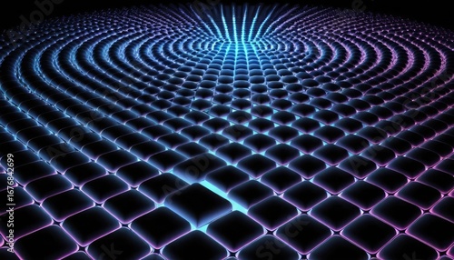 Wallpaper Mural Dark Grid with Blue and Purple Neon Glow abstract background Torontodigital.ca