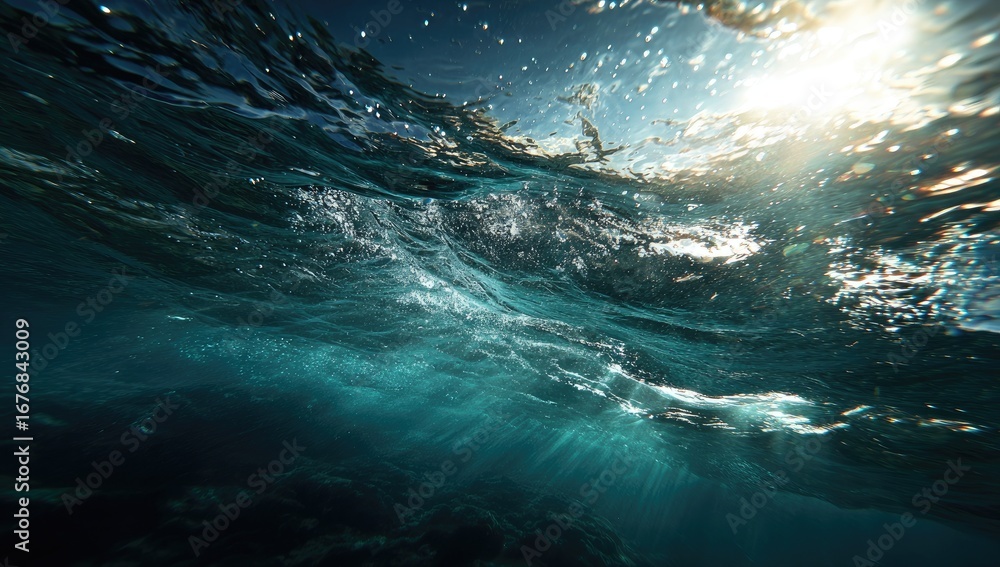 Obraz premium Underwater Sunlight Piercing Waves