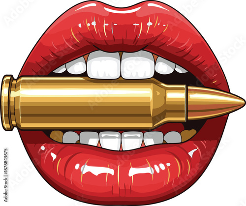 Vector art of red lips biting a bullet