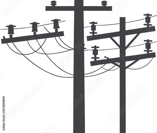 High voltage electric power line transmission tower and post vector illustration against a blue sky