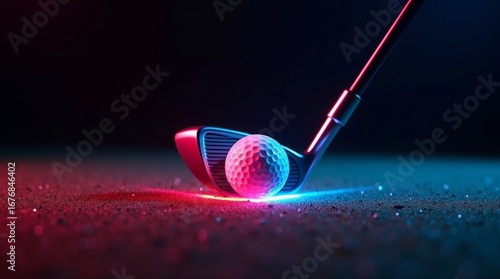Golf club and ball neon glow golf ball glowing