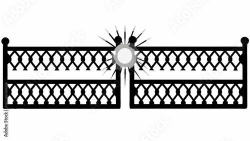 Illustration of an open wrought iron gate with decorative patterns and a central radiating light source silhouette US open Tenis   , RYDER CUP GOLF  ,,  WWE WRESTLING EVENTS WRESTLEPALOOZA  ,,  NBA SE