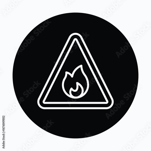  Fire Hazard Sign, Danger Warning Vector Icon, Isolated Vector Circular Style Icon,