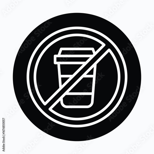 No Drink Or Coffee Allowed Sign Vector Icon, Isolated Vector Circular Style Icon,