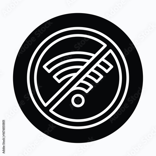  No Wi fi Sign, Prohibition Vector Icon, Isolated Vector Circular Style Icon,