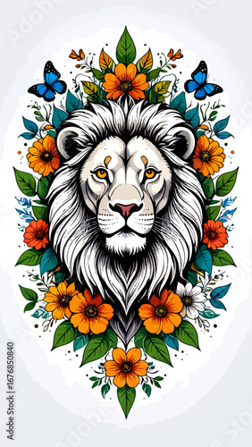 Majestic White Lion Portrait.