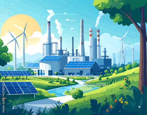 Eco Friendly Industrial Factory with Renewable Energy Sources.