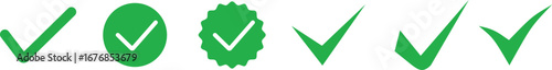 A collection of six green checkmarks, symbols of approval and validation. The image showcases the versatility of the design across various shapes