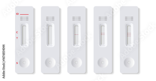 Rapid tests for COVID-19, pregnancy, flu, HIV, drugs and infectious diseases. A set of 5 rapid tests for self-diagnosis of biological samples such as saliva, urine and blood. Results: positive, negati