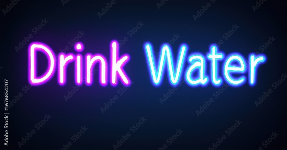 Obraz premium Neon sign displays text Drink Water. Bright pink, blue illumination against dark background. Simple message, hydration reminder.