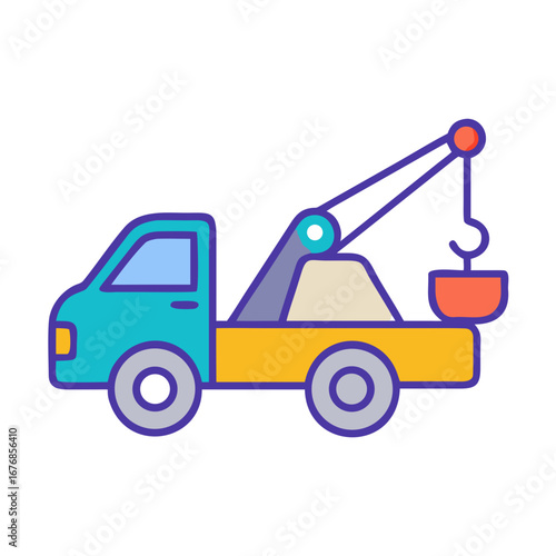 Tow Truck or Wrecker Vehicle with Crane Icon - Roadside Assistance Vector