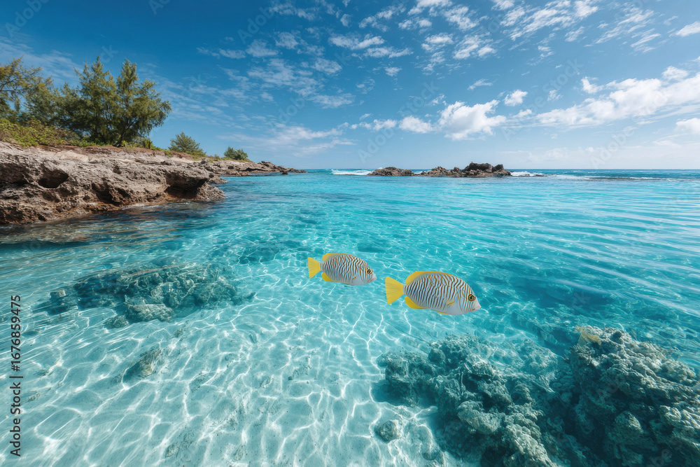 Fototapeta premium experience enchanting underwater life of hawaii where colorful fish swim gracefully among coral reefs