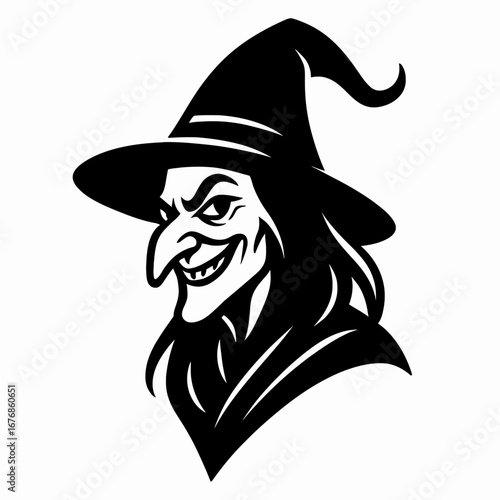 Evil Witch Face with Pointy Nose and Hat Icon