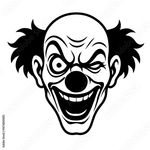 Creepy Winking Clown Face Icon with Twisted Smile and Evil Eyes