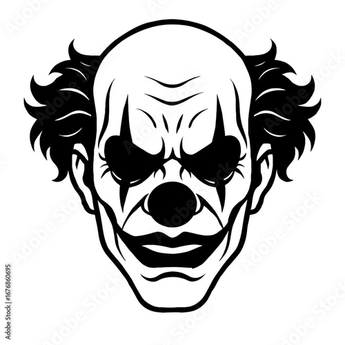 Creepy Clown Face with Blackened Eyes and Evil Grin