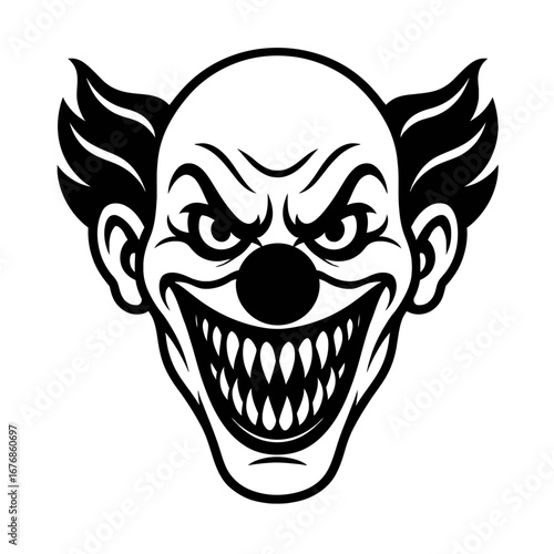 Creepy Clown Face with Fangs and Evil Smile Icon