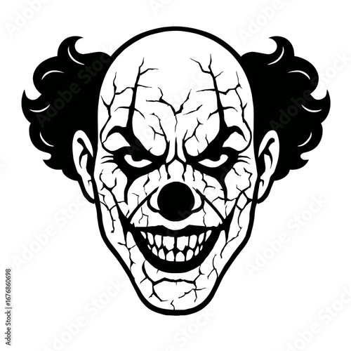 Creepy Clown Face with Cracked Skin for Horror and Halloween