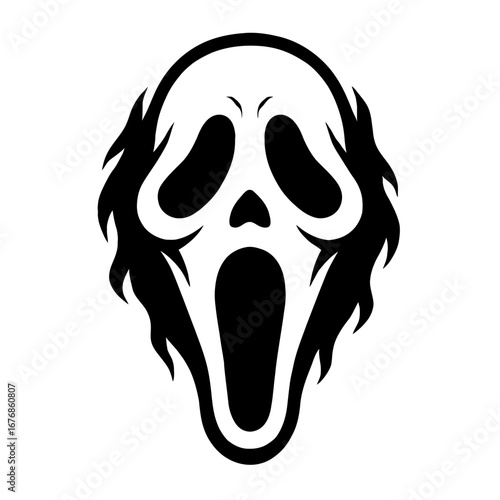 Classic Screaming Ghost Mask Icon for Halloween and Horror Themes