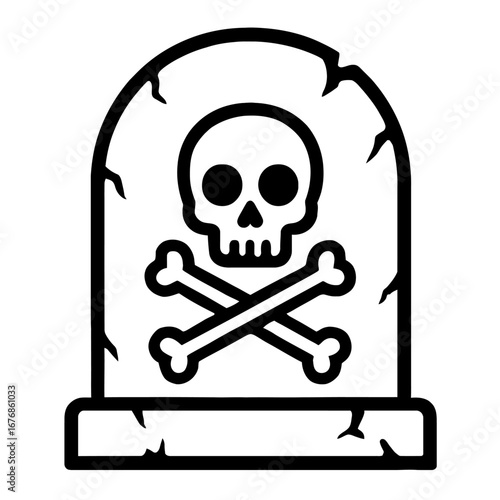 Cracked Tombstone with Skull and Crossbones Vector - Symbol of Halloween and Death