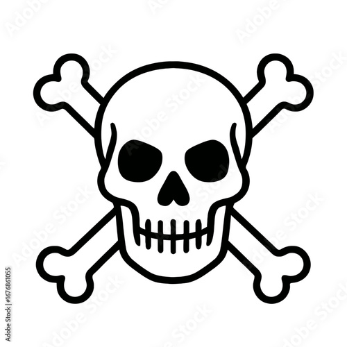 Human Skull with Crossbones Vector Icon Illustration - Classic Symbol for Poison and Danger