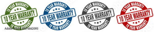 10 year warranty stamp. 10 year warranty round stamp set isolated on white background