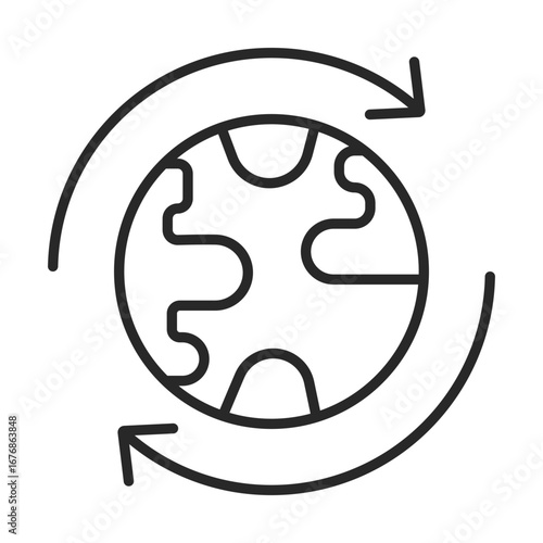 Renewable world line icon vector with arrows around globe for eco energy and sustainability clip art.