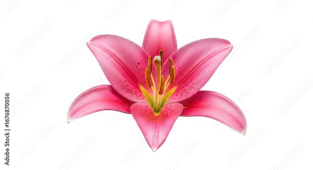 Fototapeta premium Captivating studio shot of a single, vibrant pink lily blossom isolated