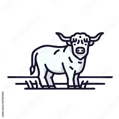 Minimalist Outline Cow Standing on Grass Vector Illustration