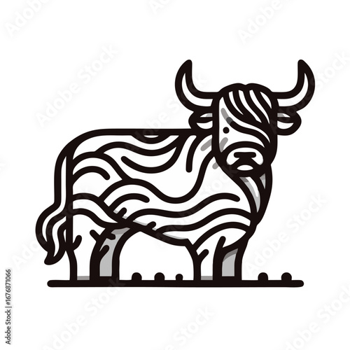 Stylized Highland Cow Vector Illustration on White Background