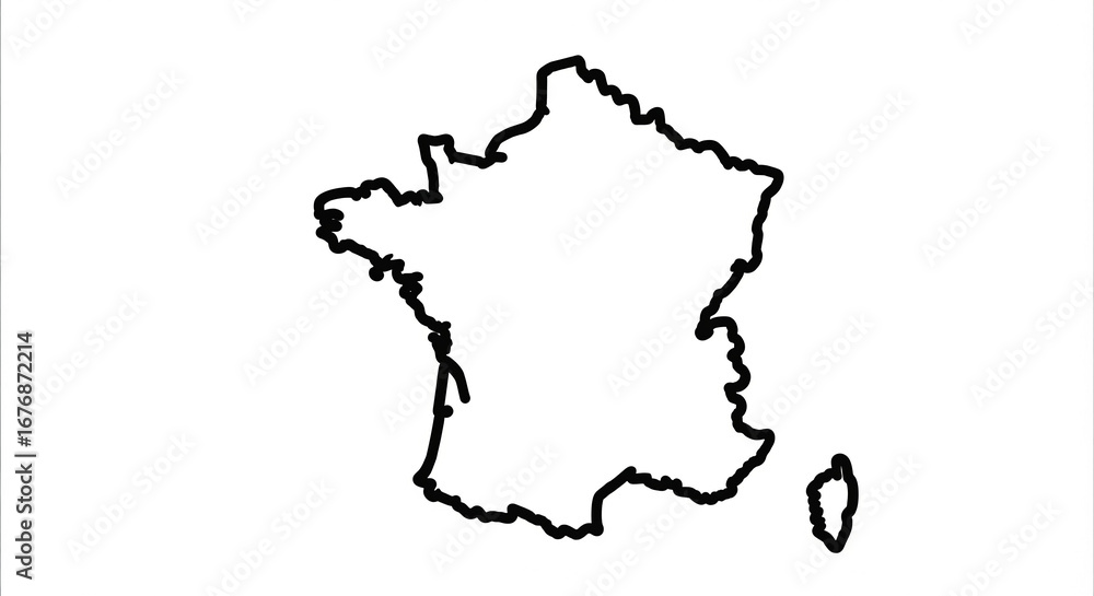 Obraz premium Simple Black Outline Map of France Country Geography on Isolated transparent background