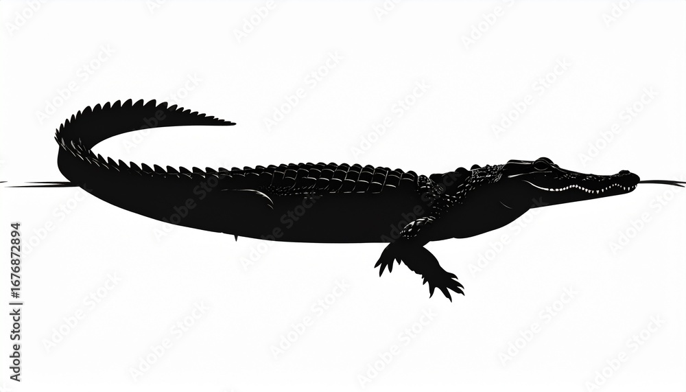 Fototapeta premium Black Silhouette of an Alligator Swimming in Water