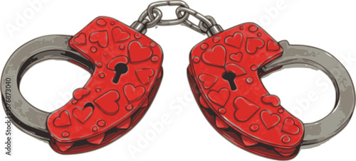 Heart's Lock: A symbol of love and commitment depicted in an artistic illustration of handcuffs, with hearts replacing the standard design.