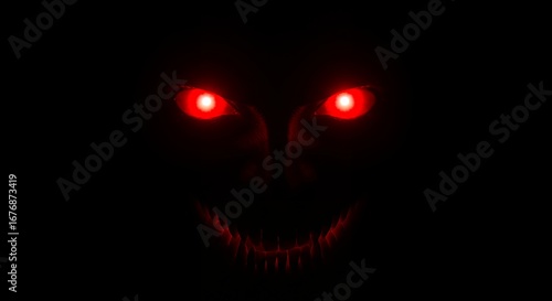 Mysterious glowing red eyes horror face graphic design