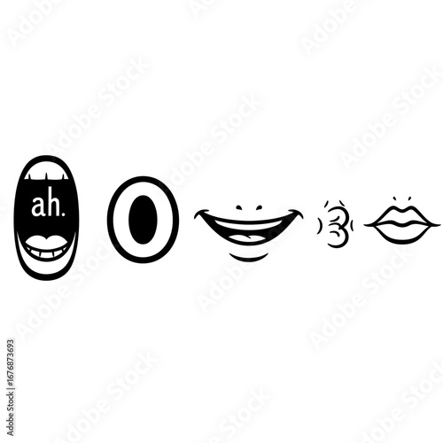 Minimalist Black and White Mouth Lips Expression Graphic Element Icon Set