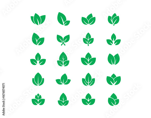 Leaf logo icon in vector form. A straightforward design featuring green vegan leaves, representing eco and herbal themes.
