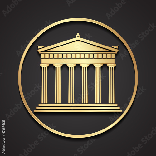 Tableau sur toile Greek or Roman temple building with columns, golden parthenon logo symbol