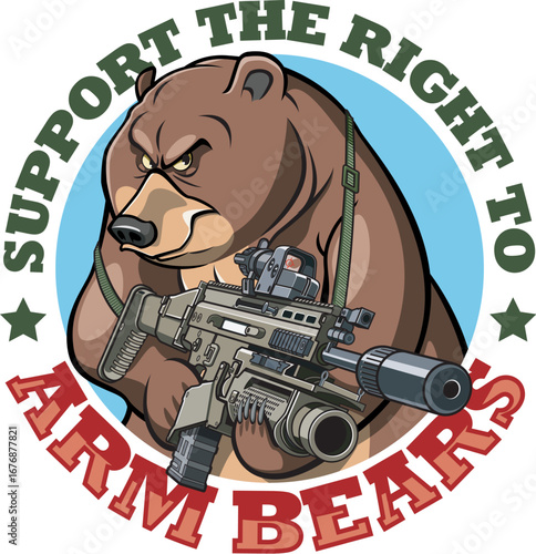 Cartoon style bear holding assault rifle with grenade launcher
