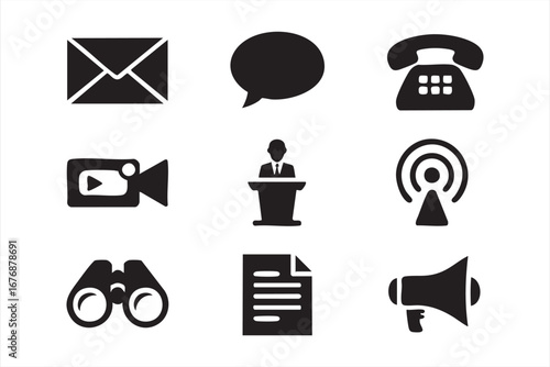 Vector Communication Icons Set with Email, Chat, and Phone Symbols